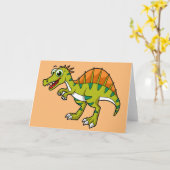 かわいいイラストレーション笑顔のスピノサウルス。 カード (黄色い花)