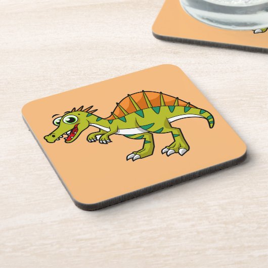 かわいいイラストレーション笑顔のスピノサウルス。 コースター (左側)
