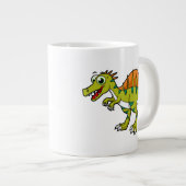 かわいいイラストレーション笑顔のスピノサウルス。 ジャンボコーヒーマグカップ (正面右)