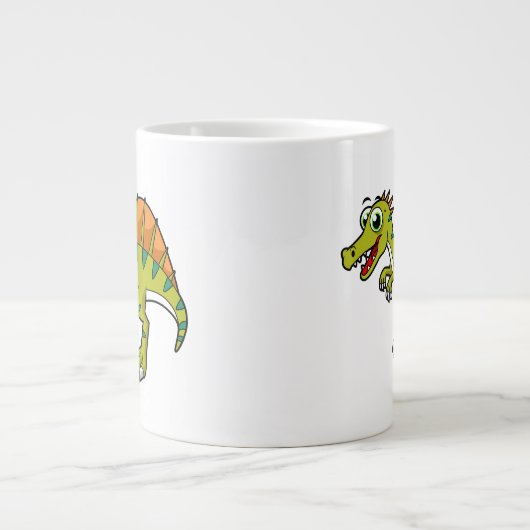 かわいいイラストレーション笑顔のスピノサウルス。 ジャンボコーヒーマグカップ (正面)