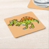 かわいいイラストレーション笑顔のスピノサウルス。 スクエアペーパーコースター (アングル)