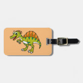 かわいいイラストレーション笑顔のスピノサウルス。 ラゲッジタグ (正面横)