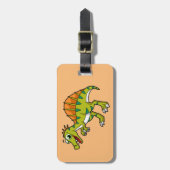 かわいいイラストレーション笑顔のスピノサウルス。 ラゲッジタグ (正面縦)
