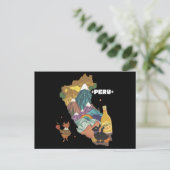 かわいいイラスト付きペルー地図 マチュピチュとアルパカ ポストカード (スタンド正面)