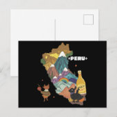 かわいいイラスト付きペルー地図 マチュピチュとアルパカ ポストカード (正面/裏面)