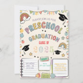 かわいいイラスト 幼稚園 卒園 淡い色合い 招待状 (正面)