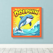 かわいいイルカが海から飛び出る キャンバスプリント (インサイチュ (ウッドフロア))