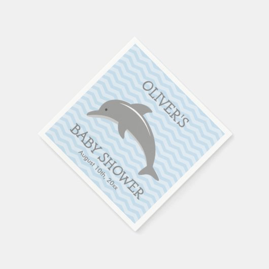 かわいいイルカと青いシェブロンの赤ちゃんシャワーナプキン スタンダードカクテルナプキン (角)