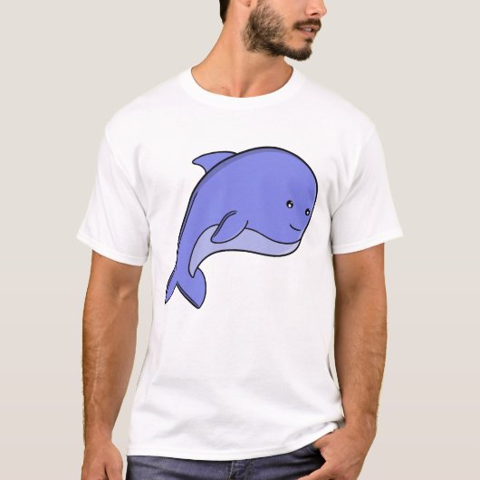 かわいいイルカのカートゥーン、青い魚 Tシャツ (正面)