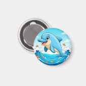 かわいいイルカのキャラクターが水しぶきをあげる マグネット (正面/裏面)