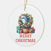 かわいいイルカのクリスマス セラミックオーナメント (左)