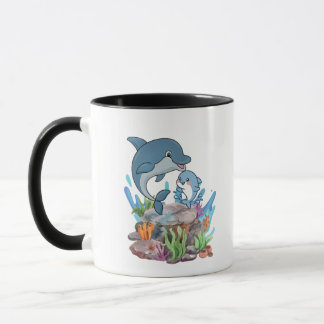 かわいいイルカのママと赤ちゃんのコーヒーマグ マグカップ