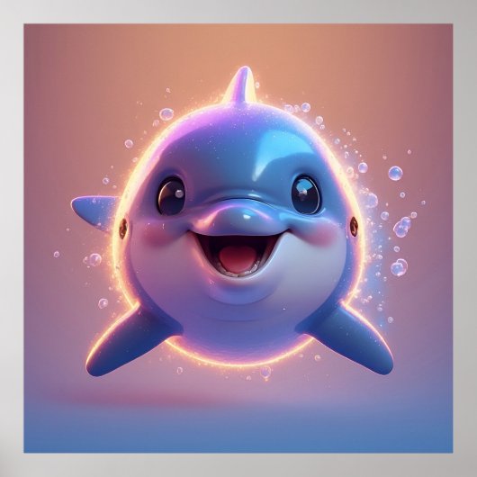 🐬 かわいいイルカの壁掛けアート 子供部屋用 🐬 ポスター (正面)