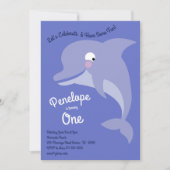 かわいいイルカの子どもたち1歳の誕生日パーティー 招待状 (正面)