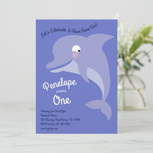 かわいいイルカの子どもたち1歳の誕生日パーティー 招待状 (スタンド正面)