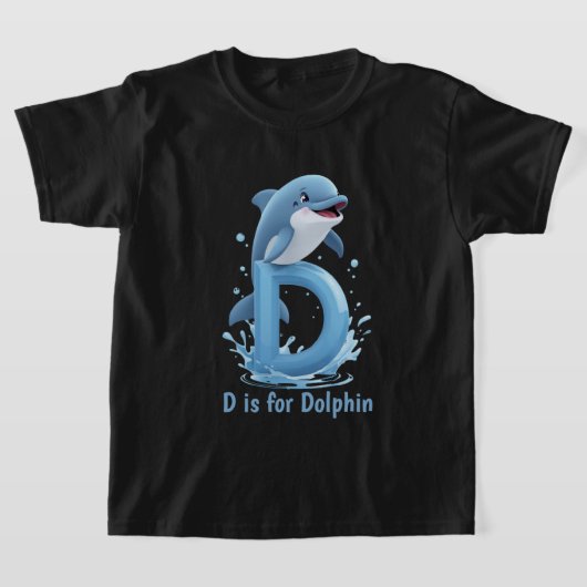 かわいいイルカの子供用Tシャツ|Dはドルフィンのアルファベット Tシャツ (レイダウン)