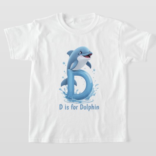 かわいいイルカの子供用Tシャツ|Dはドルフィンのアルファベット Tシャツ (レイダウン)