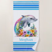 かわいいイルカの恋人に名前を付ける ビーチタオル (正面)