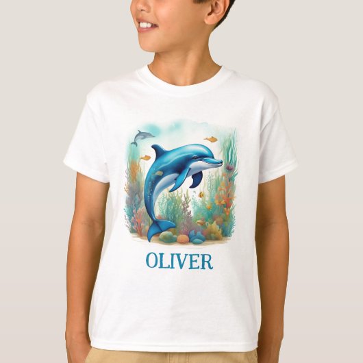 かわいいイルカの水彩パーソナライズデザイン Tシャツ (正面)
