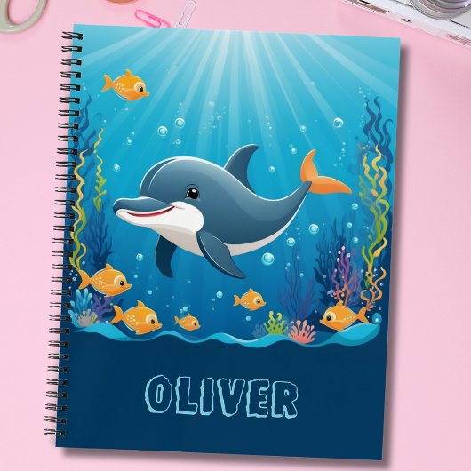  かわいいイルカの水彩画 オリジナルデザイン ノートブック