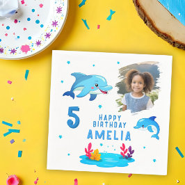 かわいいイルカの海の動物の写真の誕生日パーティー スタンダードカクテルナプキン