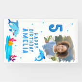 かわいいイルカの海の動物の写真の誕生日パーティー 横断幕 (横)