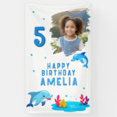 かわいいイルカの海の動物の写真の誕生日パーティー 横断幕 (縦)