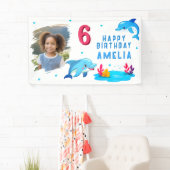 かわいいイルカの海の動物の写真の誕生日パーティー 横断幕 (インサイチュ)