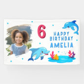 かわいいイルカの海の動物の写真の誕生日パーティー 横断幕 (横)