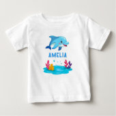 かわいいイルカの海の動物の名前 ベビーTシャツ (正面)