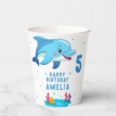 かわいいイルカの海の動物子供の誕生日パーティー 紙コップ (裏面)