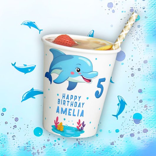 かわいいイルカの海の動物子供の誕生日パーティー 紙コップ