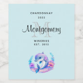 かわいいイルカの海の生き物のワインを作る ワインラベル (シングルラベル)