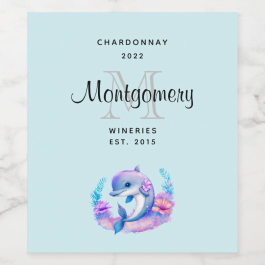 かわいいイルカの海の生き物のワインを作る ワインラベル (シングルラベル)