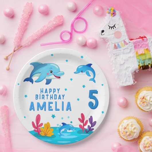かわいいイルカの海の生き物の誕生日パーティー ペーパープレート (パーティー)