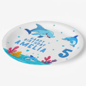 かわいいイルカの海の生き物の誕生日パーティー ペーパープレート (アングル)