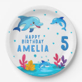 かわいいイルカの海の生き物の誕生日パーティー ペーパープレート (正面)