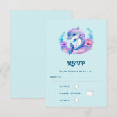 かわいいイルカの海の生き物ウェディング 出欠カード (正面/裏面)