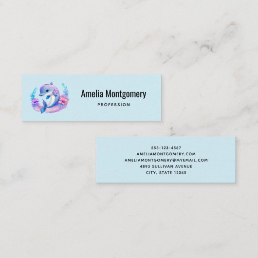 かわいいイルカの海の生き物 スキニー名刺 (正面/裏面)