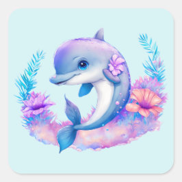 かわいいイルカの海の生き物 スクエアシール