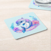 かわいいイルカの海の生き物 スクエアペーパーコースター (アングル)