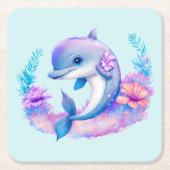 かわいいイルカの海の生き物 スクエアペーパーコースター (正面)