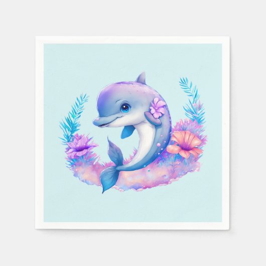 かわいいイルカの海の生き物 スタンダードカクテルナプキン (正面)