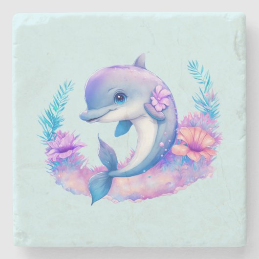 かわいいイルカの海の生き物 ストーンコースター (正面)