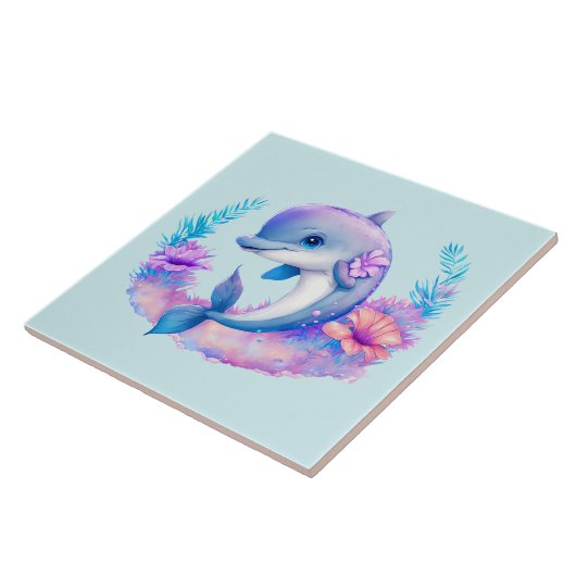 かわいいイルカの海の生き物 タイル (側面)