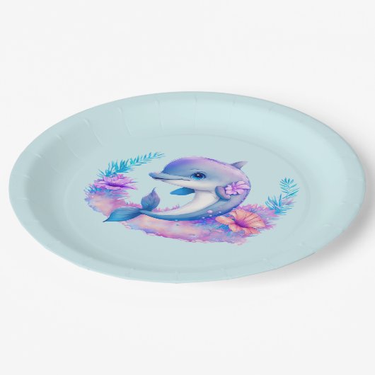 かわいいイルカの海の生き物 ペーパープレート (アングル)