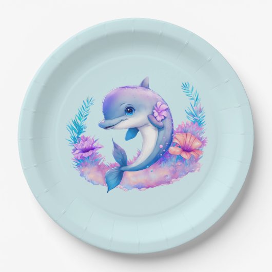 かわいいイルカの海の生き物 ペーパープレート (正面)