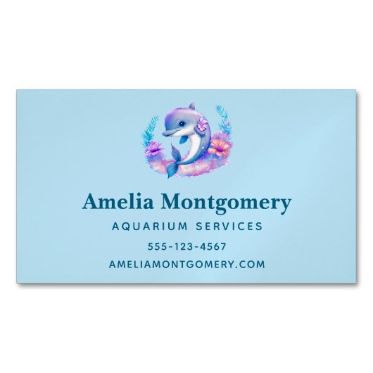 かわいいイルカの海の生き物 マグネット名刺 (正面)