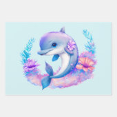 かわいいイルカの海の生き物 ラッピングペーパーシート (正面2)