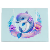 かわいいイルカの海の生き物 ラージペーパーバッグ (正面)